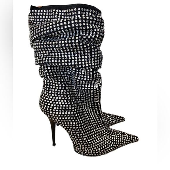 Jeffrey Campbell Cry4U Slouch Crystal Black Heeled Boots size 8